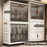 3-Tier Foldable Kids Wardrobe Storage Cabinet with Magnetic Doors & Wheels，Customizable Setup for Home Nursery Organization Aimak Store