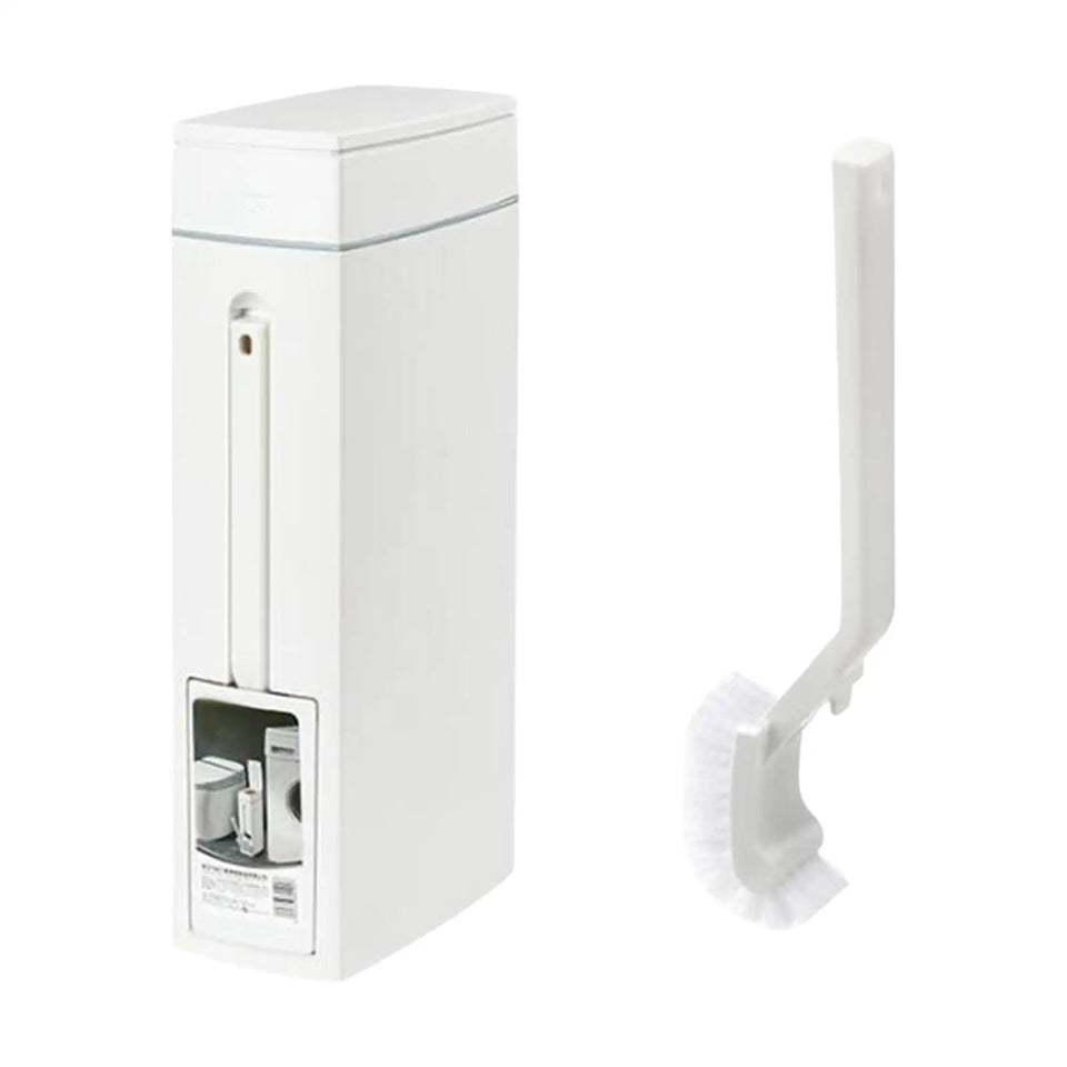 Bathroom Bin with Toilet Brush Holder,Trash Can,White Portable Paper Basket,Slim Trash Can with Toilet Brush for Bathroom Aimak Store