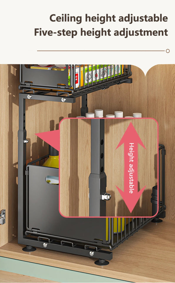 2 Tier Pull Out Cabinet Organizer Adjustable Kitchen Storage Rack Under Sink Organizer Spice Jar Storage Rack Slide Out Drawer Aimak Store