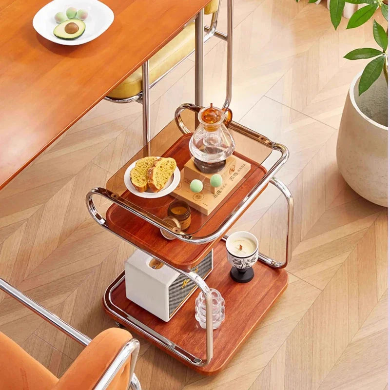 Medieval Style Sofa Side Table Bedside Cabinet Living Room Mobile Coffee Table with Wheels Small Cart Multi-layer Bed Head Shelf Aimak Store