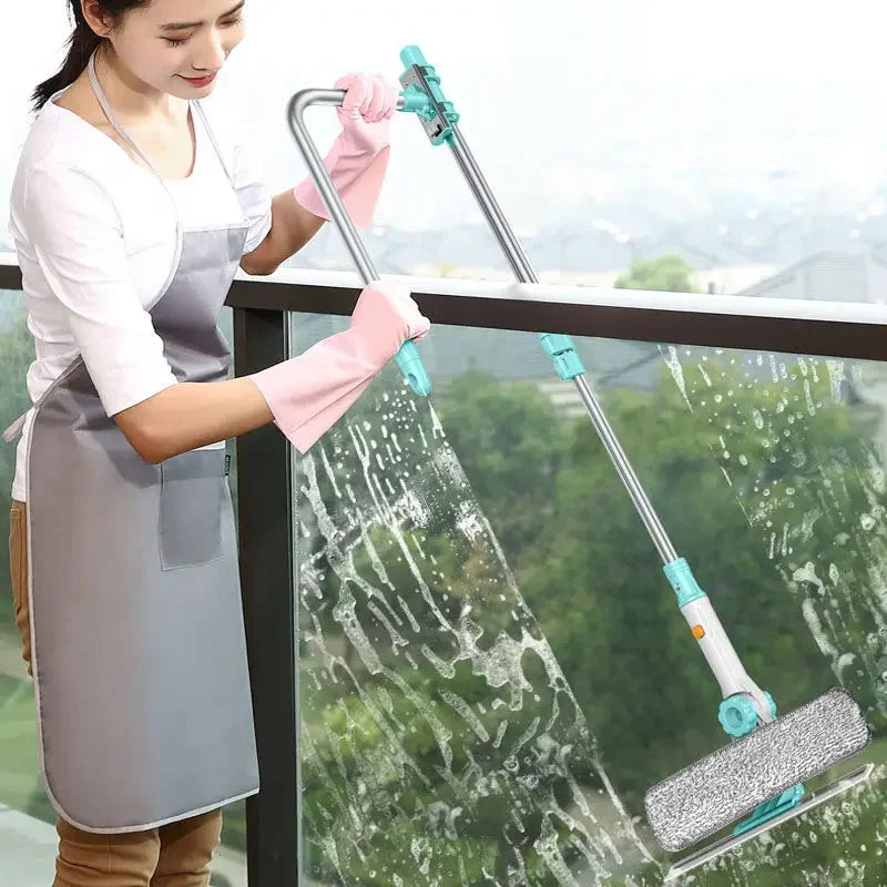 Extendable Window Glass Cleaning Household Tool High Building Retractable Pole Washing Dust Cleaner Brush Dry Wet Scraper Wiper Aimak Store