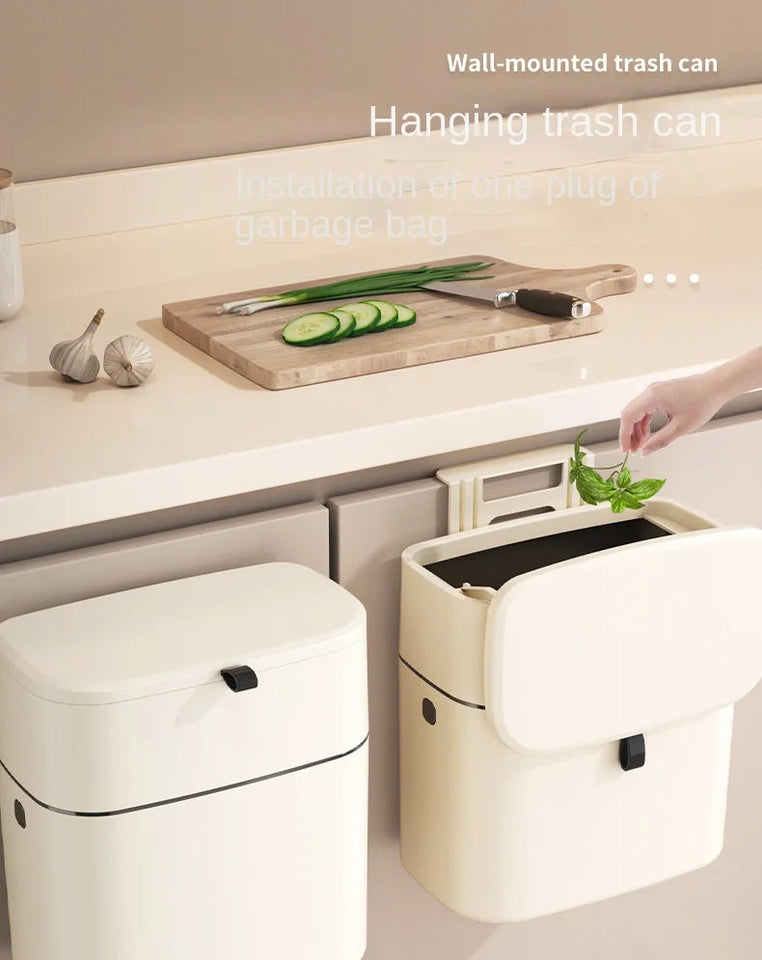 Household plastic flip-top wall-mounted trash can kitchen bathroom bathroom gap wall-mounted storage simple trash can Aimak Store