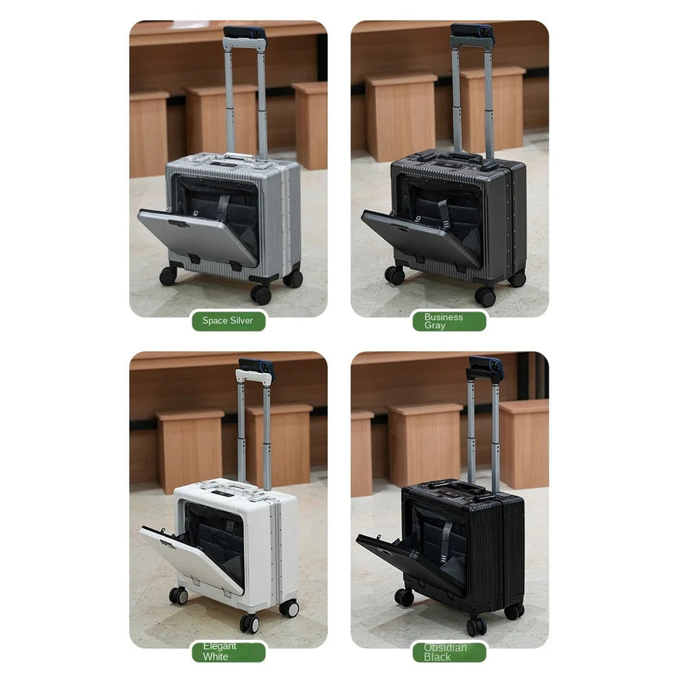 New Front Opening Lid Suitcase Multifunctional Mini Luggage Aluminium Frame 18/20 Boarding Box Trolley Case Cabin Bag Aimak Store