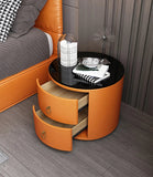 Smart nightstand, modern simple creative bedside table, light luxury senior sense of round net red leather household shelf Aimak Store