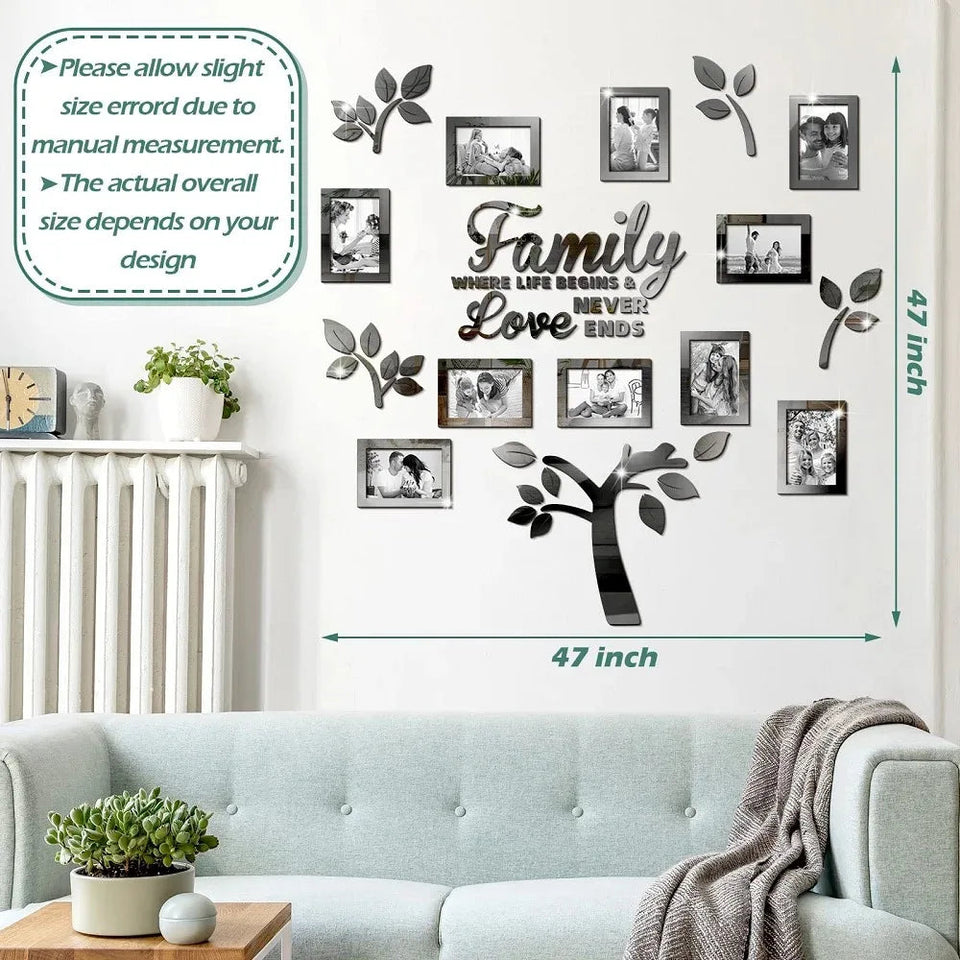 3D New Family Photo Frame Tree Wall Sticker Acrylic Self-adhesive Tree Collage Living Room Bedroom DIY Art Home Decoration Aimak Store