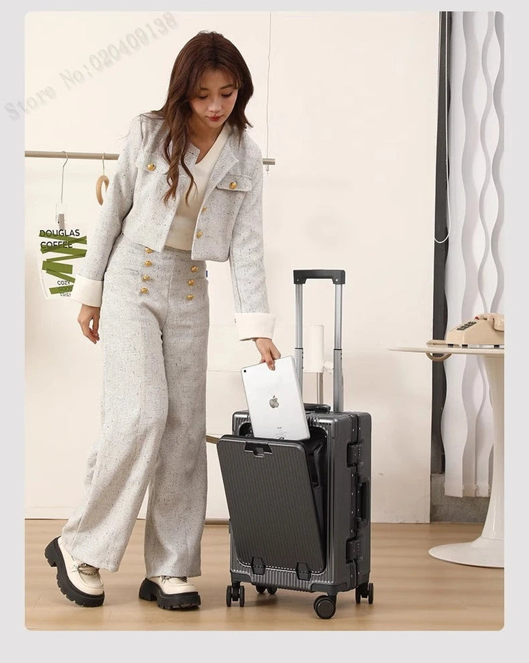 New Front Opening Suitcase Cabin Trolley Case 20/24/26/28 inch Aluminum Frame Large Capacity Luggage usb Charging TSA Lock Aimak Store