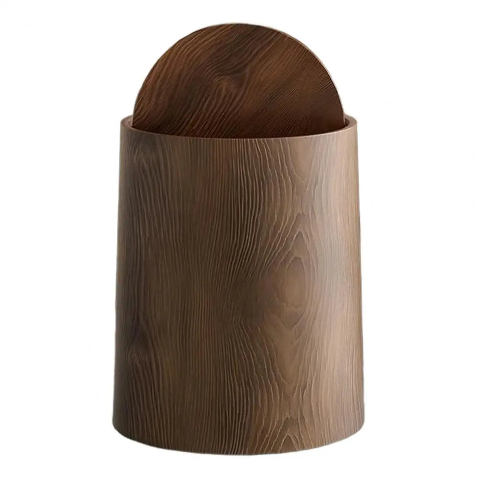 Wood Grain Bathroom Garbage Can With Swing Top Lid Large Capacity Rotating Design Detachable Waste Bin Dustbin Aimak Store