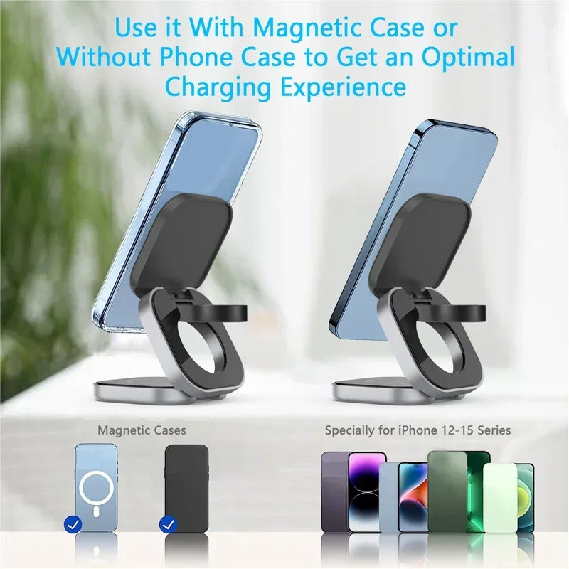 3 In 1 Foldable Magnetic Wireless Charger Stand For iPhone 16 15 14 Samsung IWatch AirPods 3/2 Station Dock Fast Charging Holder Aimak Store