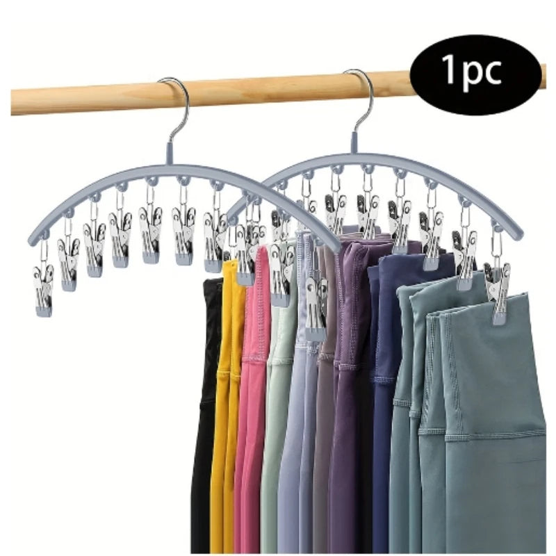1pc Curved Shape Hanger, Metal Yoga Pants Hangers Organizer With 10 Clothespins Holds 10 Leggings For Closet Pants Hanger Aimak Store