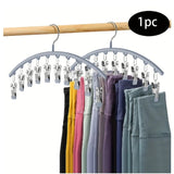 1pc Curved Shape Hanger, Metal Yoga Pants Hangers Organizer With 10 Clothespins Holds 10 Leggings For Closet Pants Hanger Aimak Store