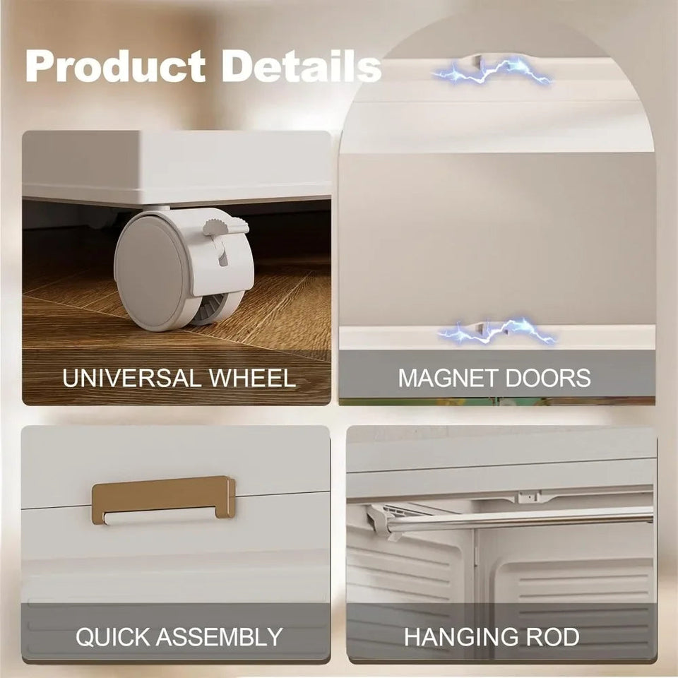 Portable Wardrobe Closet, Large Collapsible Plastic Wardrobe with Wheels, Foldable Clothes Storage Cabinet with 8 Shelves Aimak Store