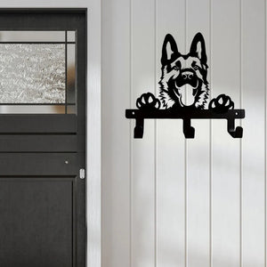 German Shepherd Portrait Wall Hook Black Metal Key & Leash Rack with 3 Hooks, Ideal for Kitchen, Bathroom, and Bedroom key holde Aimak Store