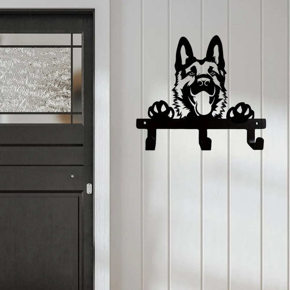 German Shepherd Portrait Wall Hook Black Metal Key & Leash Rack with 3 Hooks, Ideal for Kitchen, Bathroom, and Bedroom key holde Aimak Store