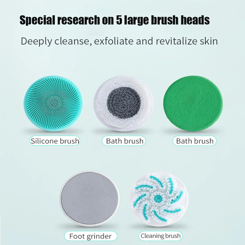 Multifunction Detachable Electric Bath Brush 5in1 Facial Cleansing Skin Grinding Back Rubbing Long Handle Massage Shower Brush Aimak Store