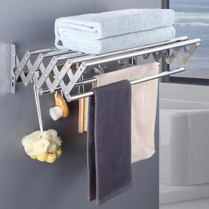 Foldable Clothes Drying Rack Wall-Mounted Clothes Towel Rack Corrosion Resistant Expandable Retractable Bathroom Laundry Rack Aimak Store