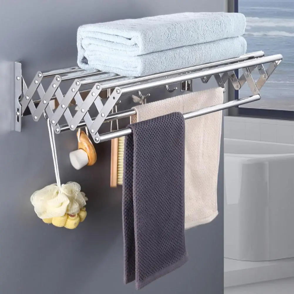 Foldable Clothes Drying Rack Wall-Mounted Clothes Towel Rack Corrosion Resistant Expandable Retractable Bathroom Laundry Rack Aimak Store