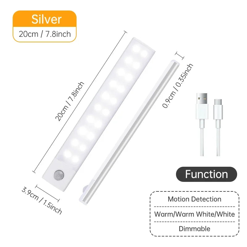 10/20/30/40/50CM Under Cabinet Led Light Sensor Movement Rechargeable Wireless Led Lamp Night Light Cupboard Bedroom Wardrobe Aimak Store