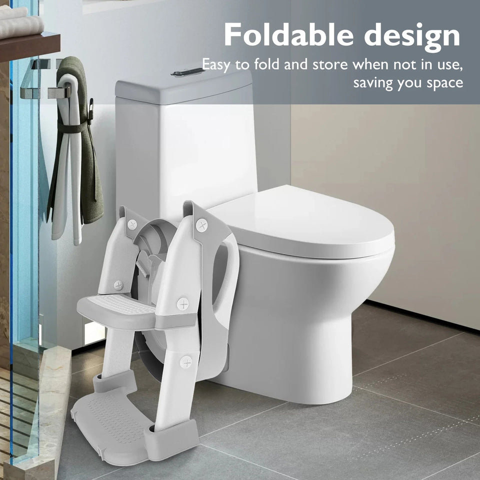 Children's Toilet Seat Stairway Adjustable Baby Toilet Folding Stand Step Stool Toilet Seat Ring with Nonslip Pad for Boys Girls Aimak Store