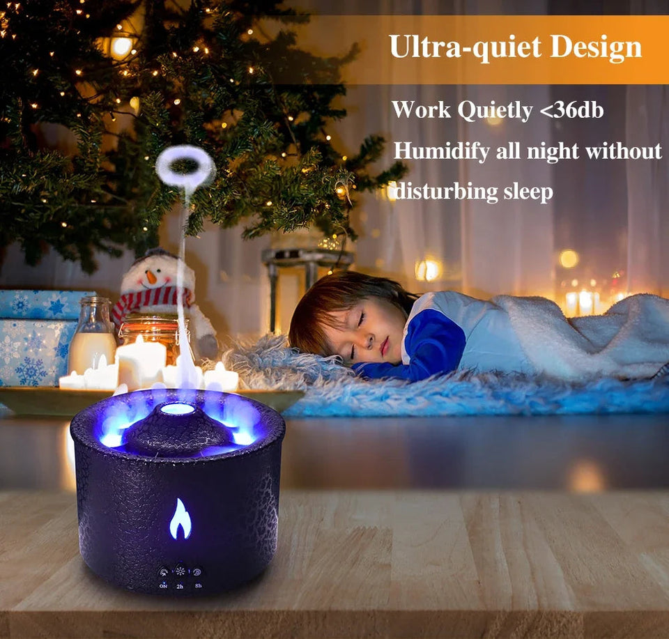 Volcano Flame Air Humidifier Light Ultrasonic Essential Oil Aroma Diffuser for Home Room Fragrance Jellyfish Mist Smoke Steamers Aimak Store