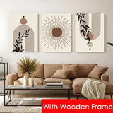 Framed Abstract Beige Bohemian Sun Leaf Poster Nordic Geometric Lines Canvas Painting Living Room Wall Art Home Decoration Mural Aimak Store