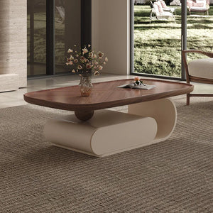 Medieval walnut coffee table living room home modern simple small apartment oval black and white designer coffee table Aimak Store