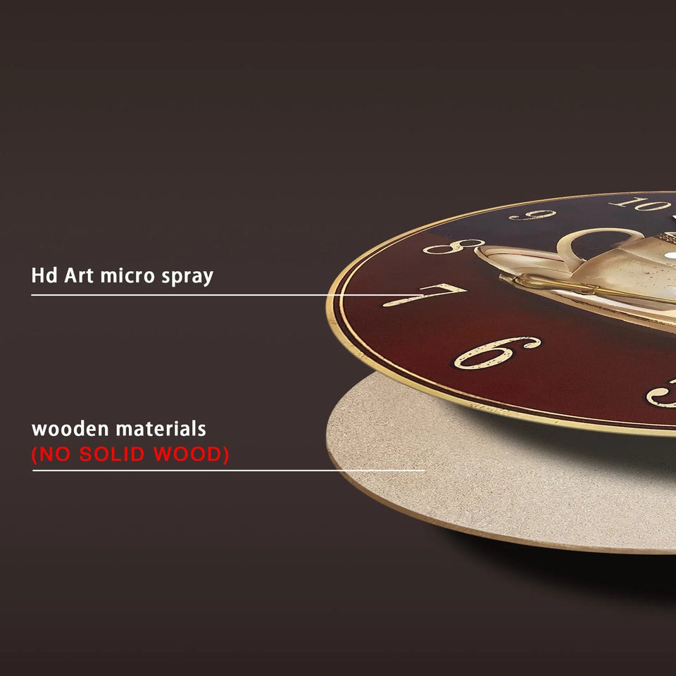 Retro Coffee Cup Pattern Wooden Wall Clock Living Room Bedroom Kitchen Home Decoration Wall Clock Silent Quartz Clock Holiday Gift 11.2inch Inches 15.6inch Inches (Without Battery) Aimak Store