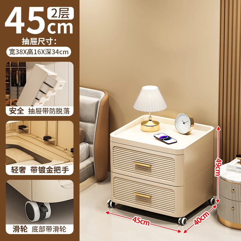 Modern Minimalist Nightstand with Drawers|Faux Wood Bedside Storage Cabinet Movable Bedroom Organizer Space-Saving HomeFurniture Aimak Store