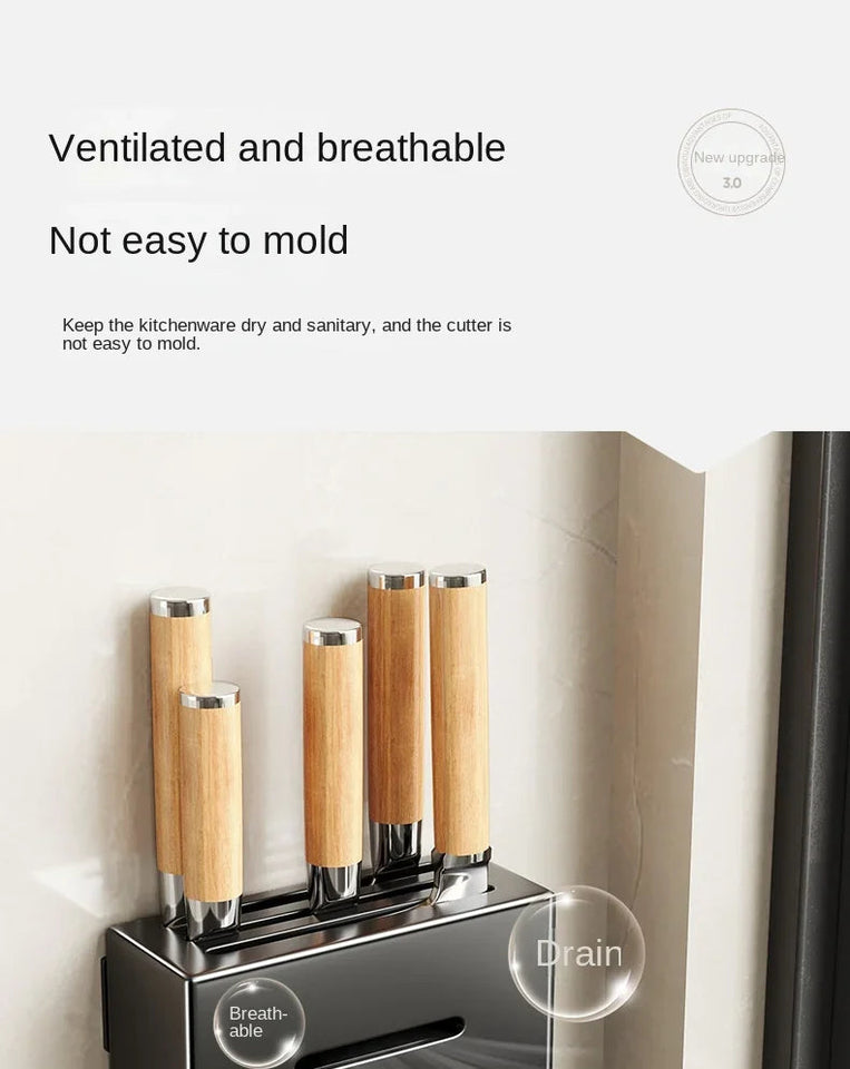 kitchen accessories organizer，Kitchen knife storage box, knife holder, non-perforation, wall-mounted rack, kitchen items Aimak Store