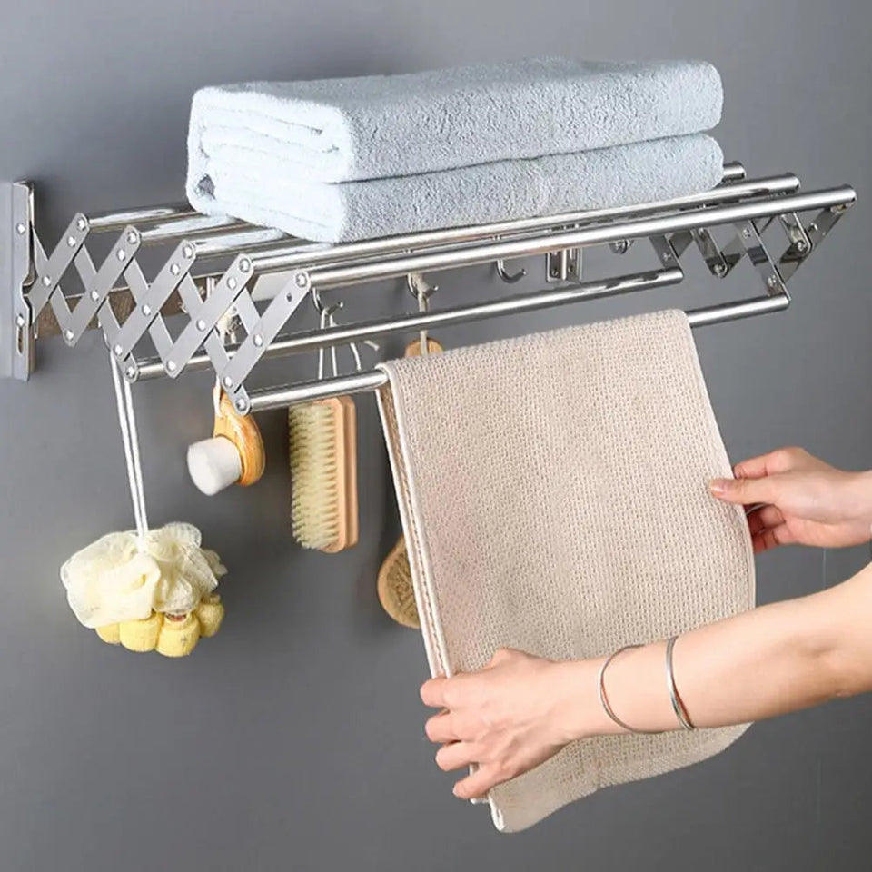 Foldable Clothes Drying Rack Wall-Mounted Clothes Towel Rack Corrosion Resistant Expandable Retractable Bathroom Laundry Rack Aimak Store