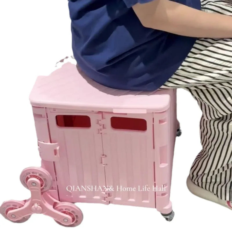 Folding Supermarket Shopping Hand Cart Trolley Convenient Stair Climber Foldable Cart with Wheels for Groceries Outdoor Camping Aimak Store