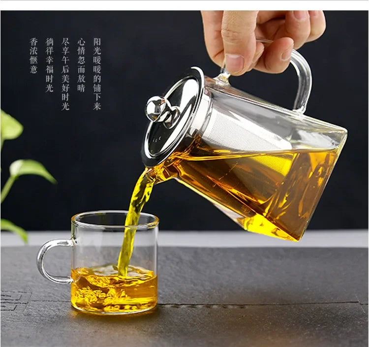 Heat Resistant Glass Teapot With Stainless Steel Coffee Infuser Heated Container Tea Pot Good Clear Kettle Square Filter Baskets Aimak Store