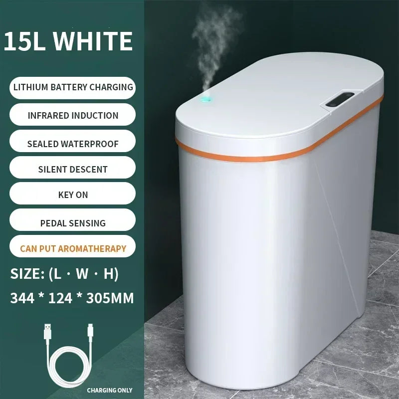 15L Aromatherapy Smart Sensor Trash Can Garbage Bin Electronic Trash Bin Narrow Toilet Rubbish Wastebasket for Home Kitchen Bath Aimak Store