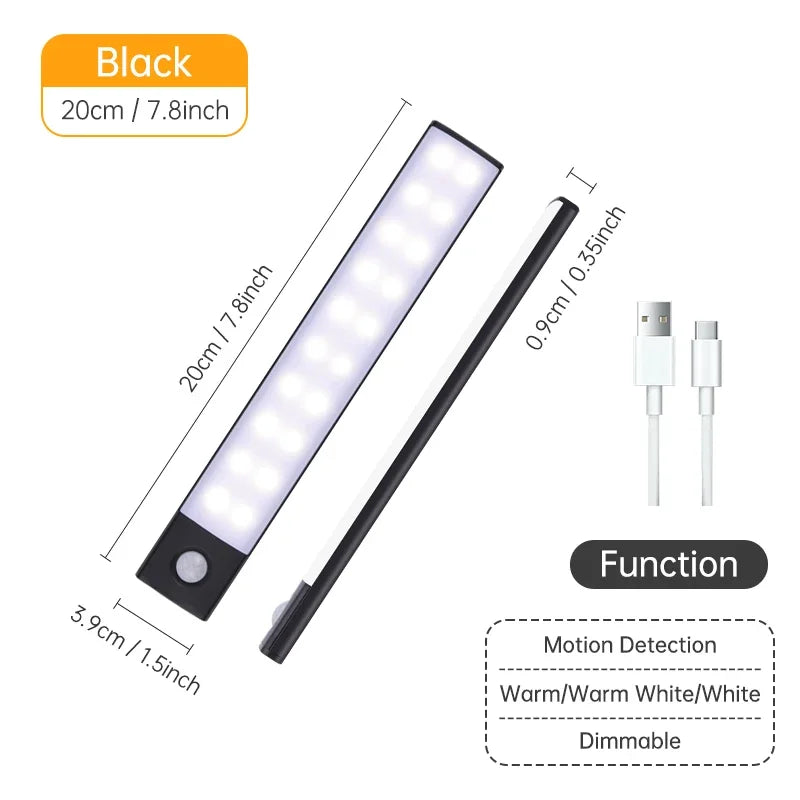 10/20/30/40/50CM Under Cabinet Led Light Sensor Movement Rechargeable Wireless Led Lamp Night Light Cupboard Bedroom Wardrobe Aimak Store