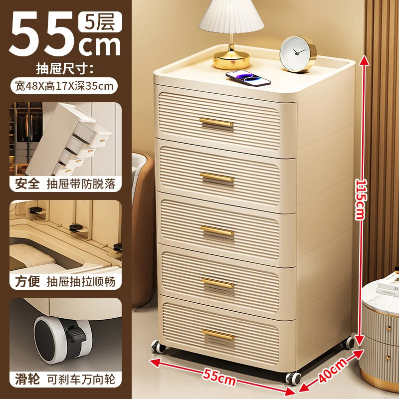 Modern Minimalist Nightstand with Drawers|Faux Wood Bedside Storage Cabinet Movable Bedroom Organizer Space-Saving HomeFurniture Aimak Store