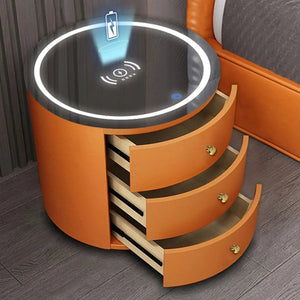 Smart nightstand, modern simple creative bedside table, light luxury senior sense of round net red leather household shelf Aimak Store