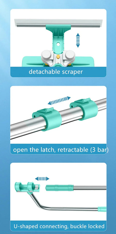 Extendable Window Glass Cleaning Household Tool High Building Retractable Pole Washing Dust Cleaner Brush Dry Wet Scraper Wiper Aimak Store