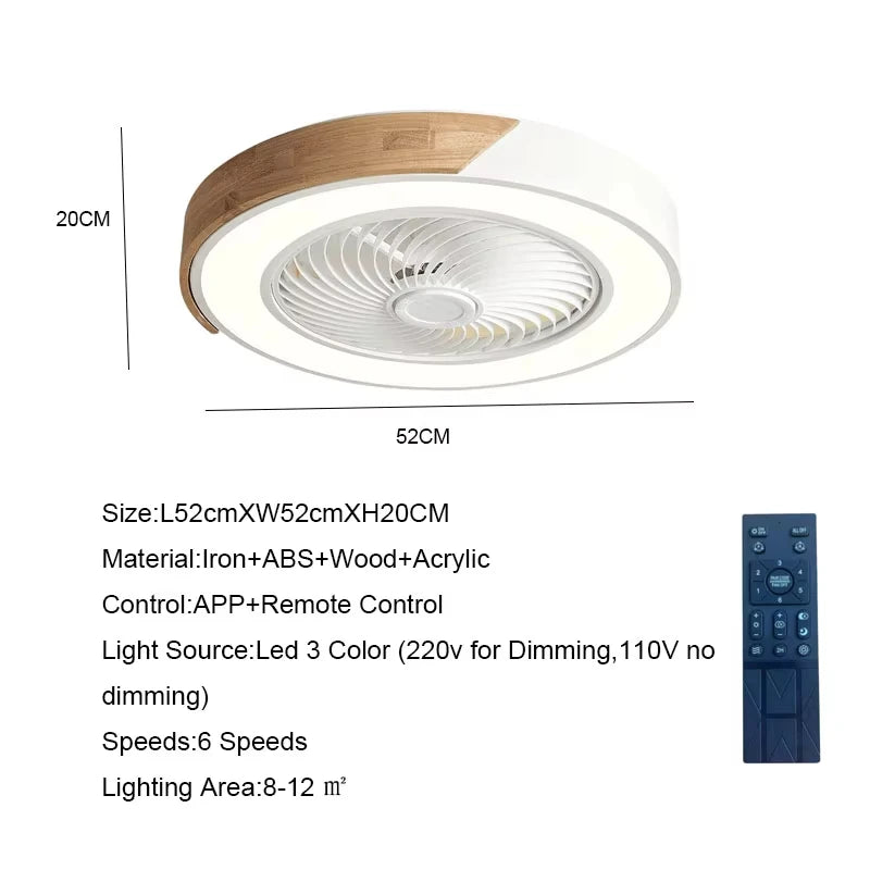 Ceiling Fan Light Lamp 52CM 220V APP +Remote 6th gear Control Fans Bedroom Dining Room Wood Ceiling Fan With Lights Ceiling Fan Aimak Store
