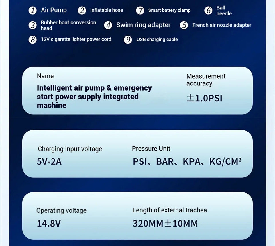 7 in 1 Car Tyre Inflator Inflatable Pump Electric Pump Car Jump Starter Battery Starting Portable Air Compressor Emergency Power Aimak Store