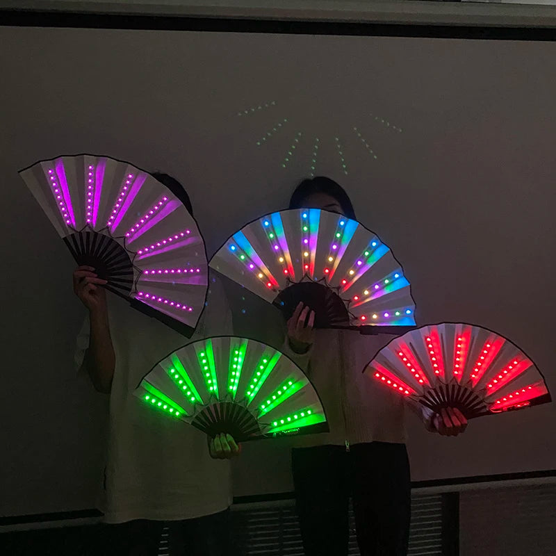 Luminous Folding LED Fan Dancing Light Fan Flashing For Night Music Show Rave Festival Accessories Glowing In The Dark Party Aimak Store