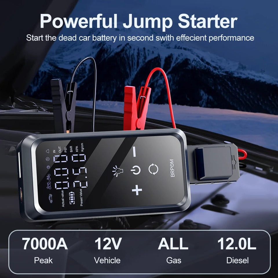 7000A Car Jump Starter 26800mAh Power Bank 150PSI Pump Air Compressor Emergency Battery Booster Power Bank Start Aimak Store
