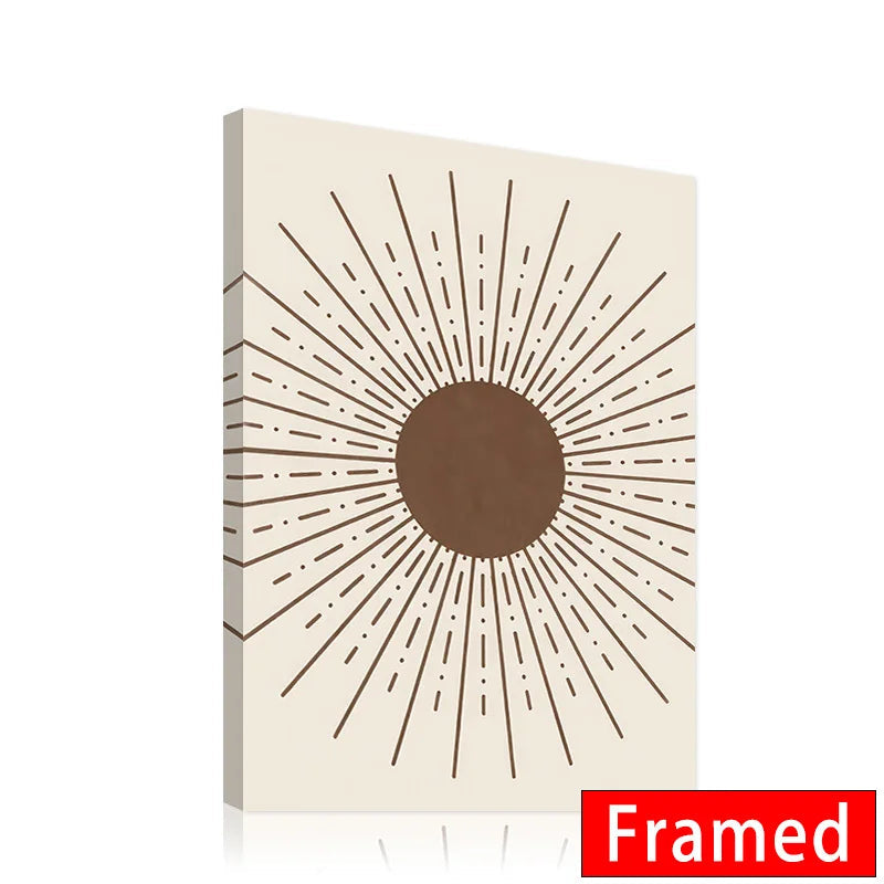 Framed Abstract Beige Bohemian Sun Leaf Poster Nordic Geometric Lines Canvas Painting Living Room Wall Art Home Decoration Mural Aimak Store