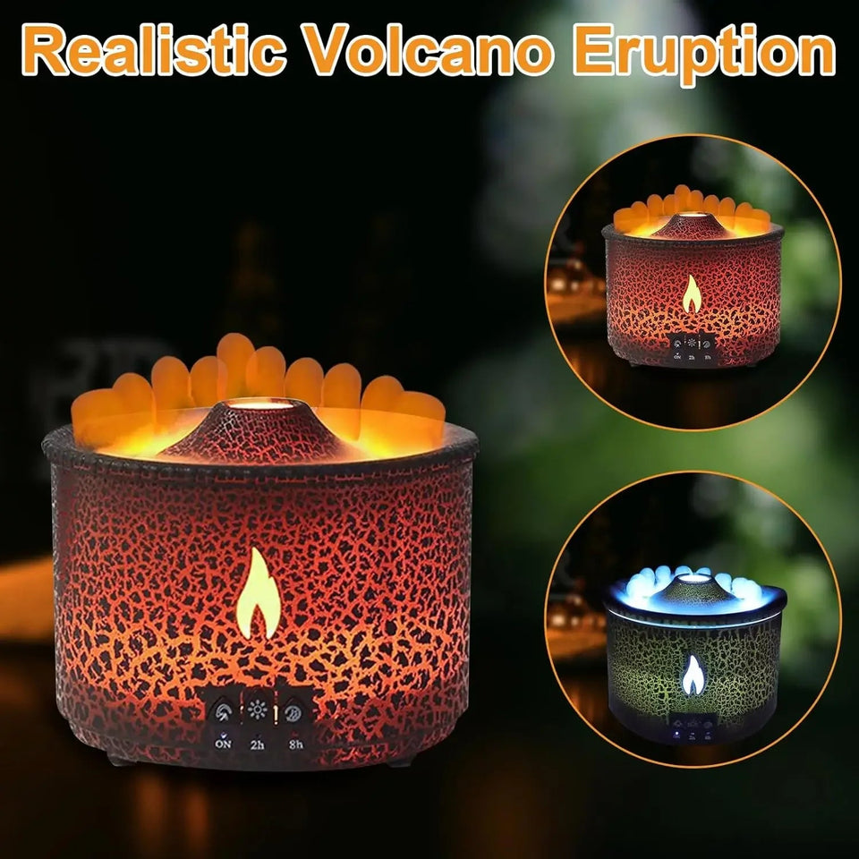 Volcano Flame Air Humidifier Light Ultrasonic Essential Oil Aroma Diffuser for Home Room Fragrance Jellyfish Mist Smoke Steamers Aimak Store