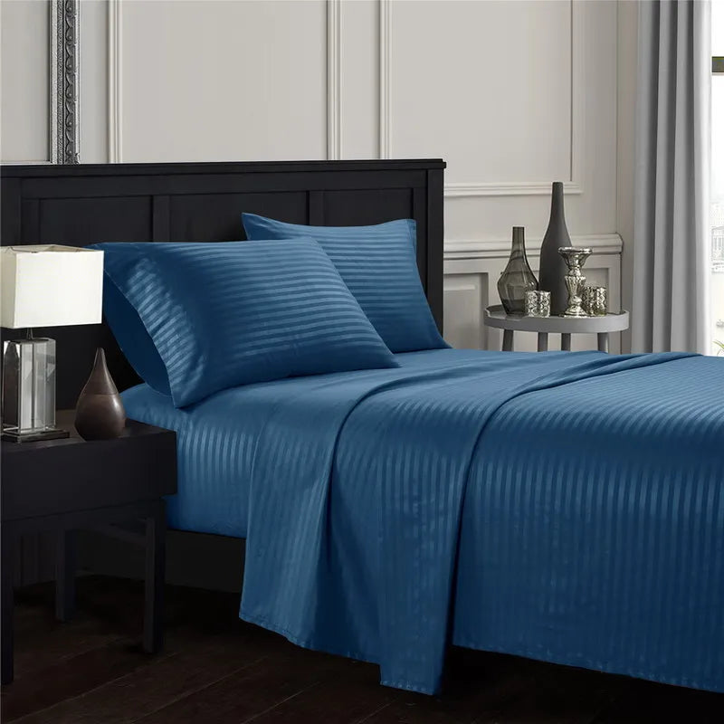 Embossed Brushed Stripe 3/4 Pieces Bed Set Flat Sheet Fitted Sheet Pillowcase Bedding Set for Twin Full Queen King Pillow Sham Aimak Store