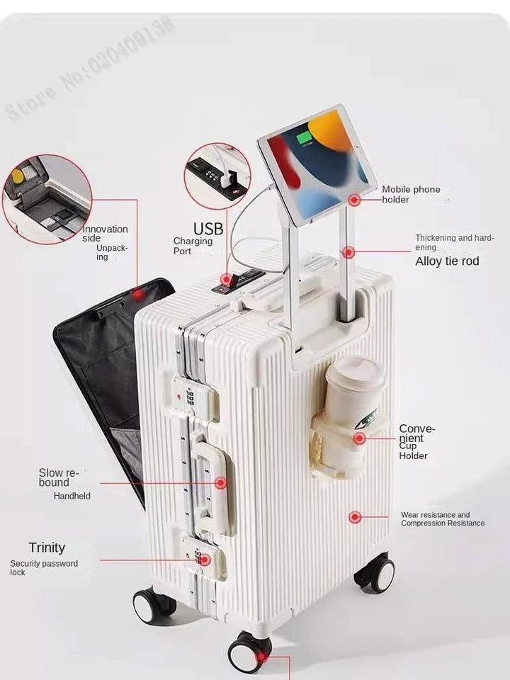 New Front Opening Suitcase Cabin Trolley Case 20/24/26/28 inch Aluminum Frame Large Capacity Luggage usb Charging TSA Lock Aimak Store