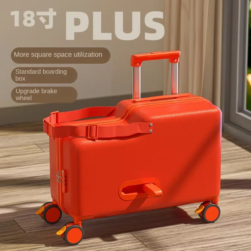 Travel suitcases can sit and ride children's luggage new lazy walking children trolley case boys girls wooden horse suitcase Aimak Store