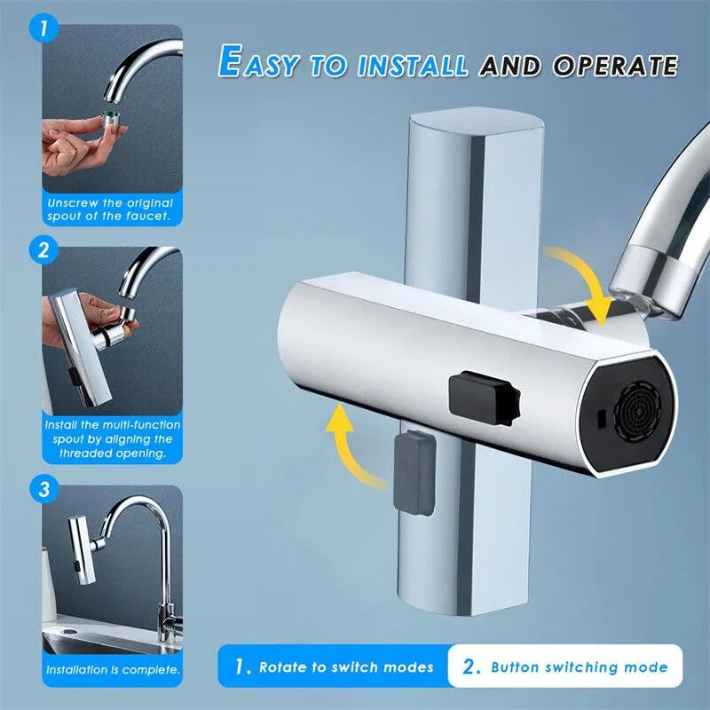 Kitchen Faucet Waterfall Outlet Splash Proof Universal 360° Rotating Bubbler 3 Modes Multifunctional Water Tap Nozzle Extension Aimak Store