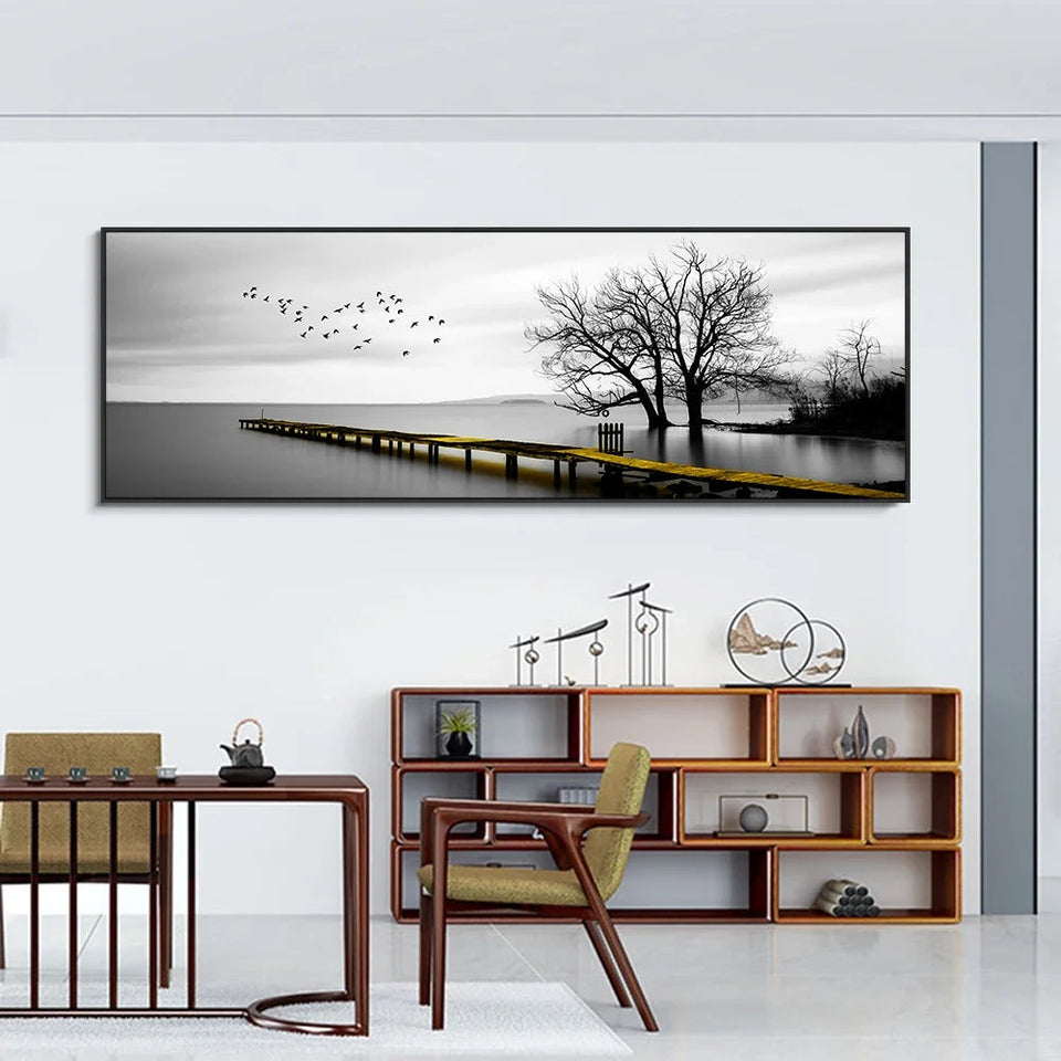Modern, Minimalist, Wall Art, Landscape Seaside Goldenwood Bridge, Canvas Print Poster, Home Living Room Backdrop Decoration Aimak Store