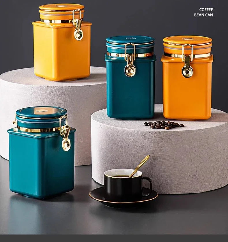 1.1L Storage Bottle Coffee Powder Sugar Container Airtight Can Holder Canister with Valve Household Food Storage Container Aimak Store