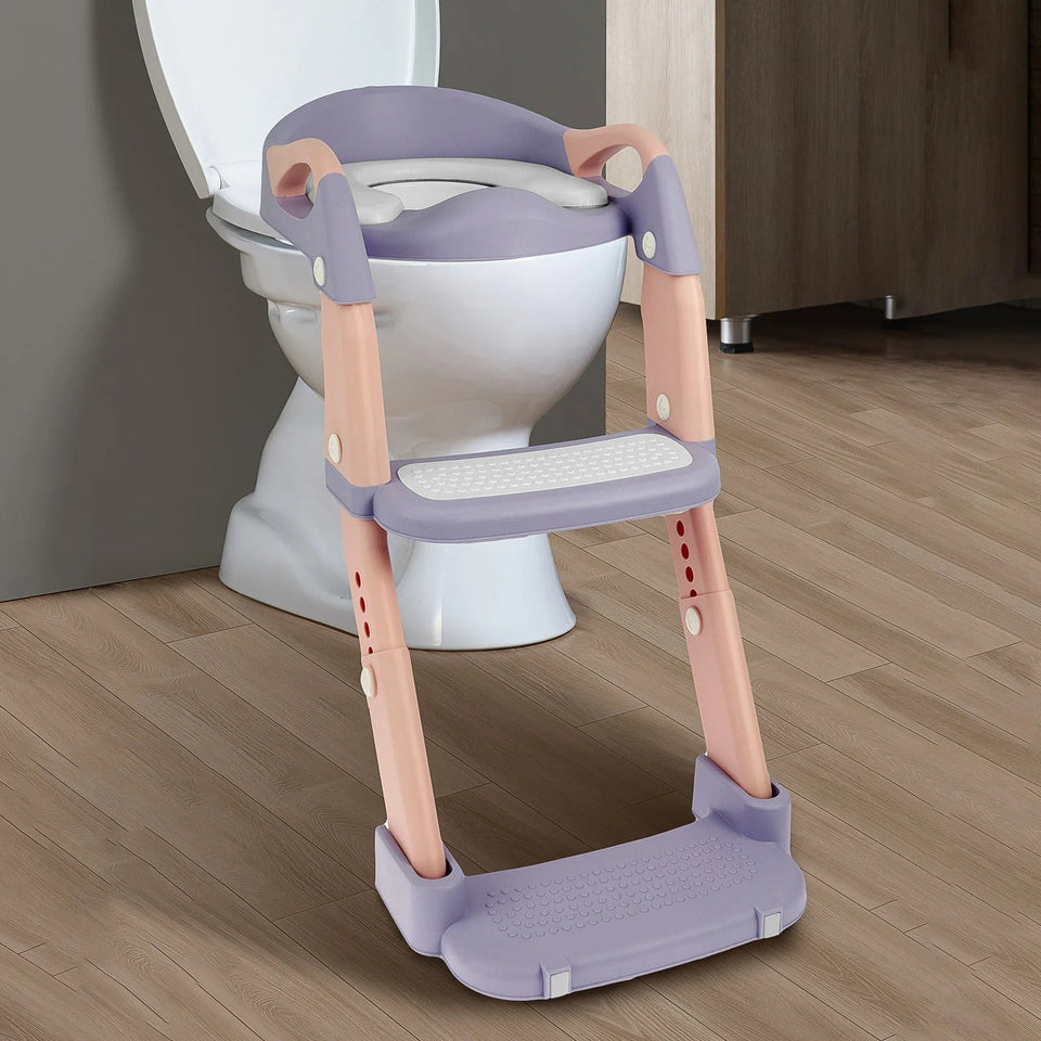 Children's Toilet Seat Stairway Adjustable Baby Toilet Folding Stand Step Stool Toilet Seat Ring with Nonslip Pad for Boys Girls Aimak Store