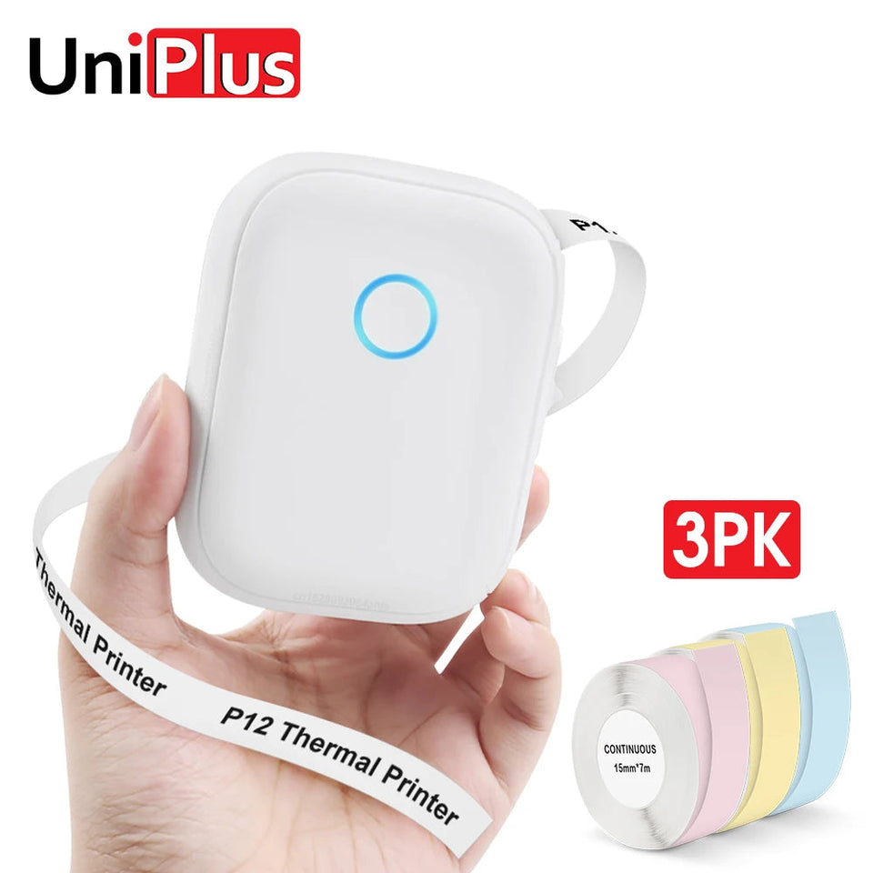 Potable Mini Printer P12 Adhesive Label Printer No Ink Printing Bluetooth Pocket Labeller with Cutter or 3PK Continue Label Roll Aimak Store